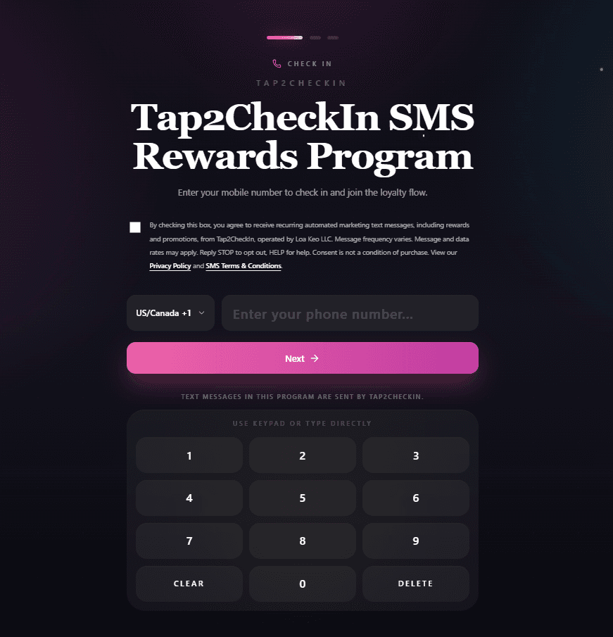 SMS opt-in step preview